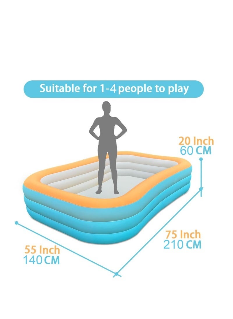 Arabest Family Large Inflatable Swimming Pool 210 x140 x60cm Blow Up Pool for Backyard Easy Setup Sturdy Construction Spacious Adult Size for Outdoor Fun - Image 2